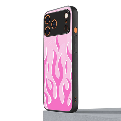 Y2K Retro Pink Flames iphone 17 pro mobile cover | shockproof glass phone case