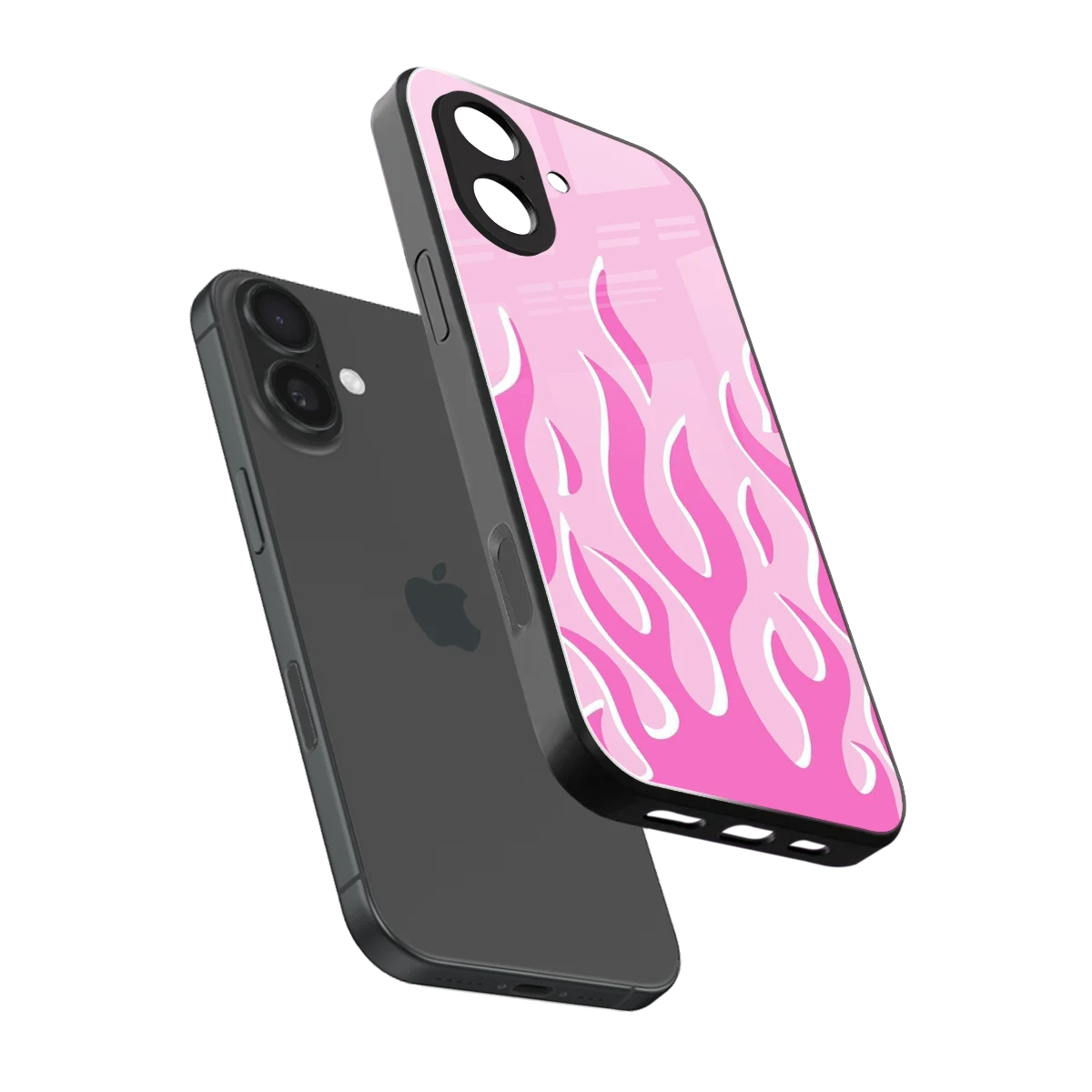 Y2K Retro Pink Flames sleek iphone 17 cover with tempered glass back and TPU edges