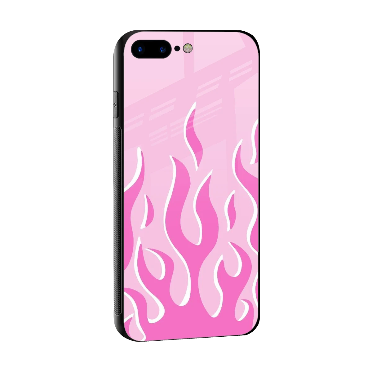 Y2K Retro Pink Flames sleek iphone 8 plus cover with tempered glass back and TPU edges