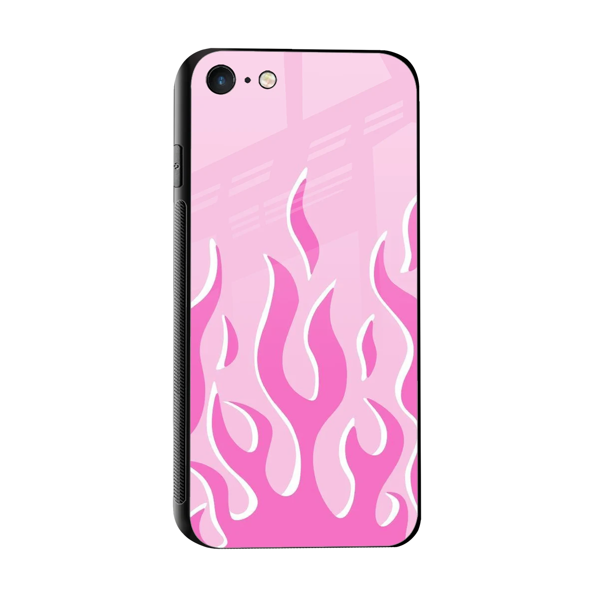 Y2K Retro Pink Flames sleek iphone 7 cover with tempered glass back and TPU edges