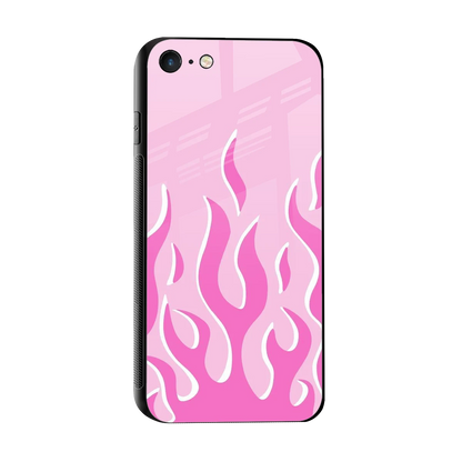 Y2K Retro Pink Flames sleek iphone 7 cover with tempered glass back and TPU edges