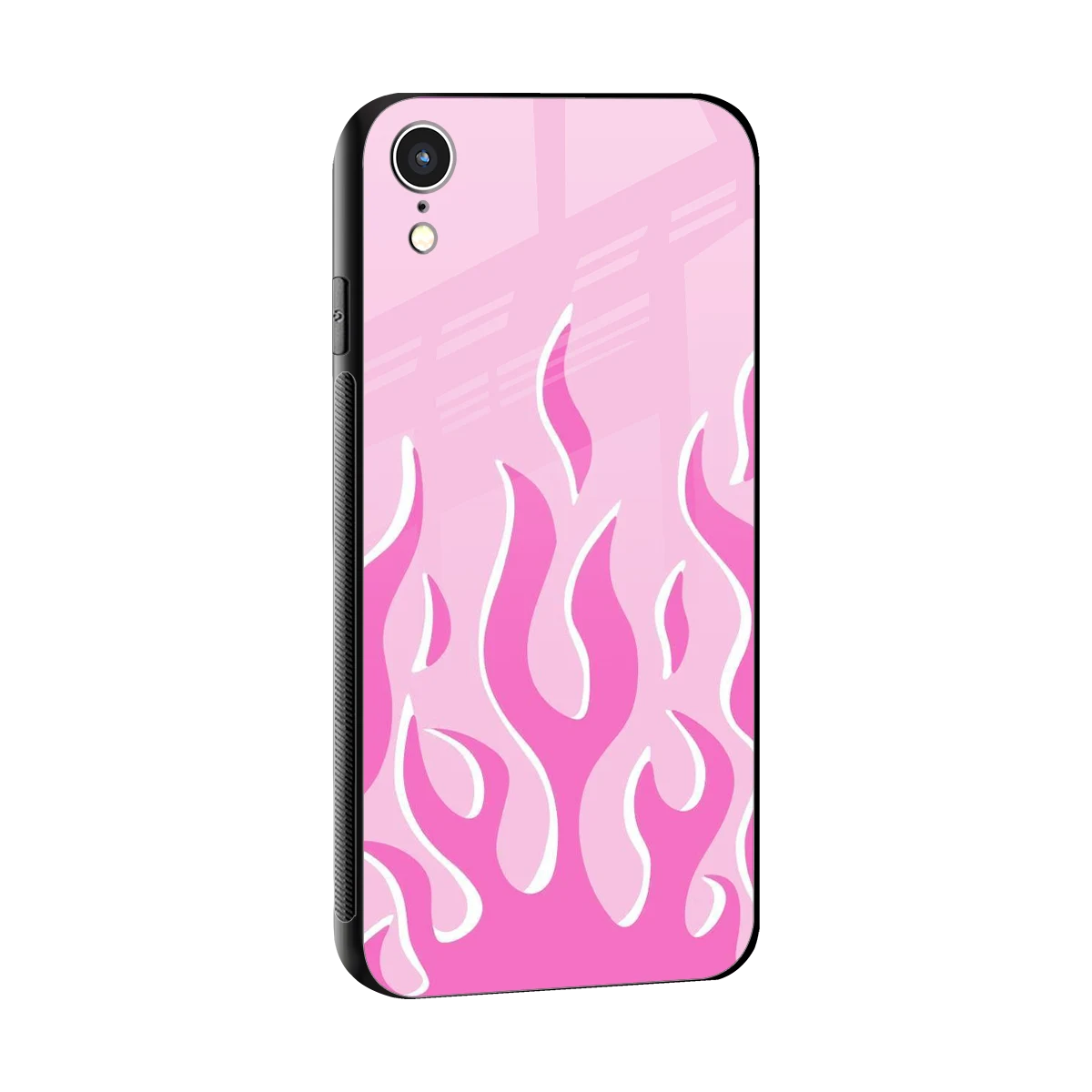Y2K Retro Pink Flames sleek iphone xr cover with tempered glass back and TPU edges