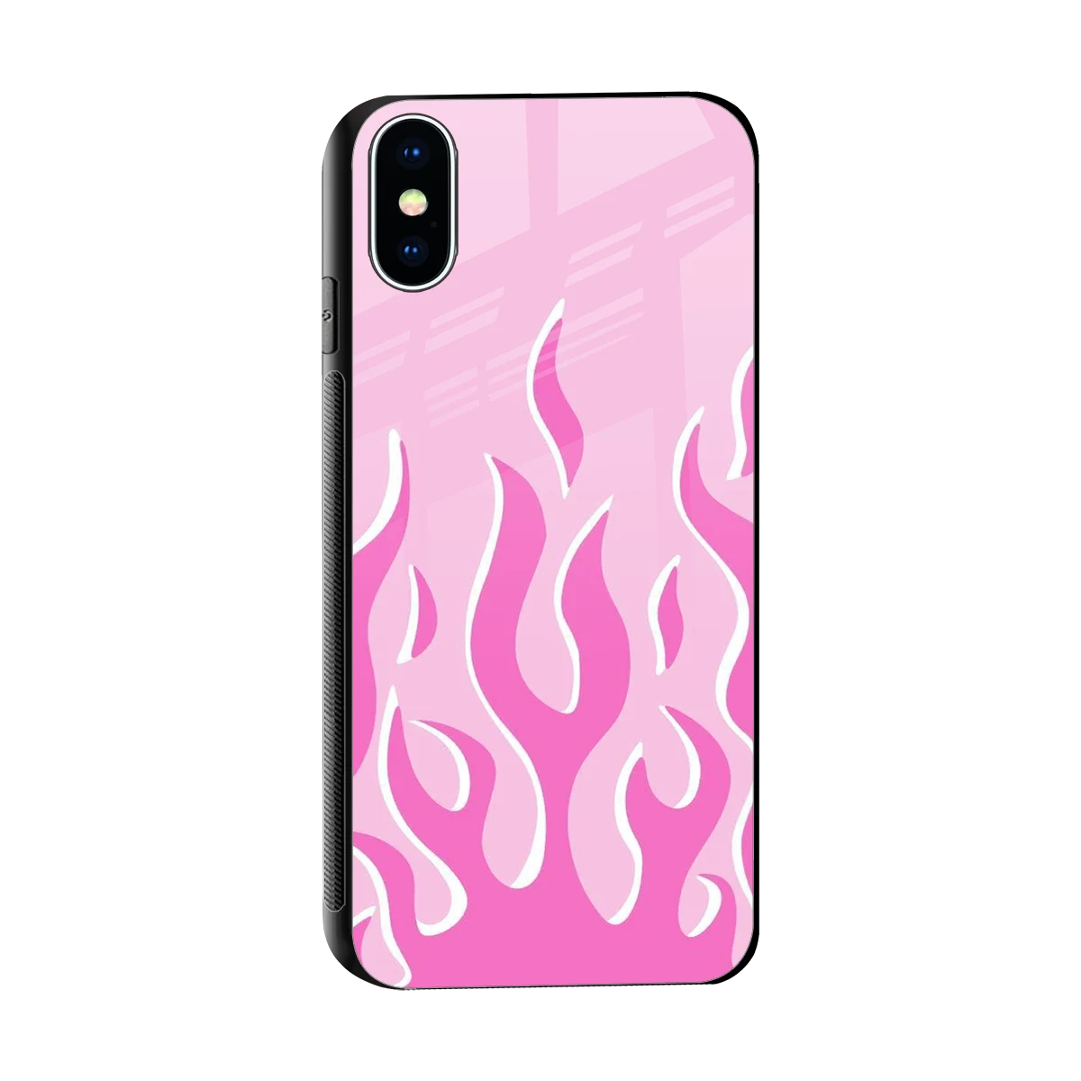Y2K Retro Pink Flames sleek iphone xs cover with tempered glass back and TPU edges