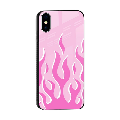 Y2K Retro Pink Flames sleek iphone xs cover with tempered glass back and TPU edges