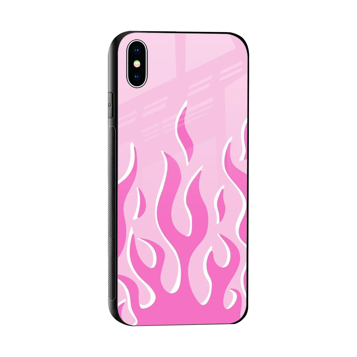 Y2K Retro Pink Flames sleek iphone xs max cover with tempered glass back and TPU edges