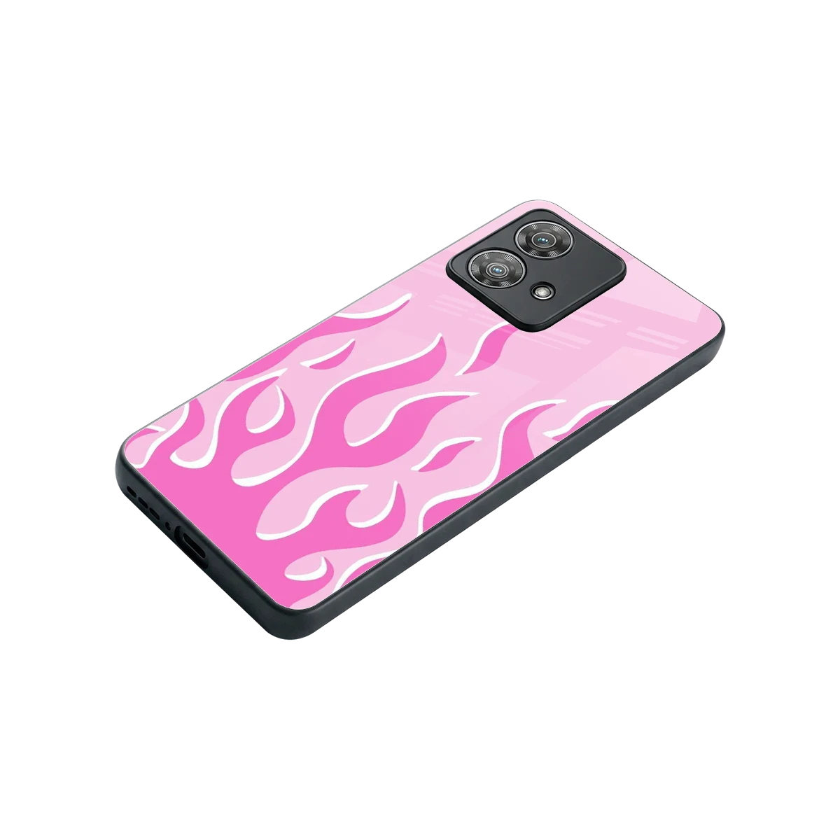 Y2K Retro Pink Flames stylish phone case for motorola edge 40 neo 5g | glossy glass and slim fit