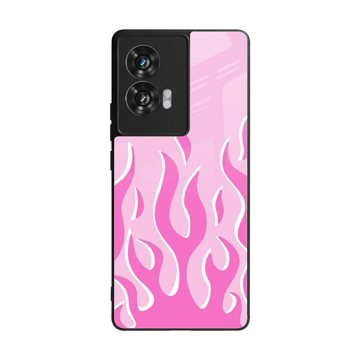 Y2K Retro Pink Flames back phone cover | glass case for motorola edge 50 fusion