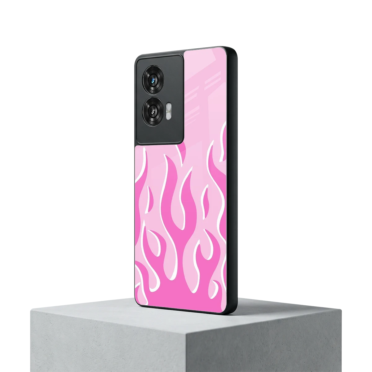 Y2K Retro Pink Flames motorola edge 50 fusion mobile cover | shockproof glass phone case
