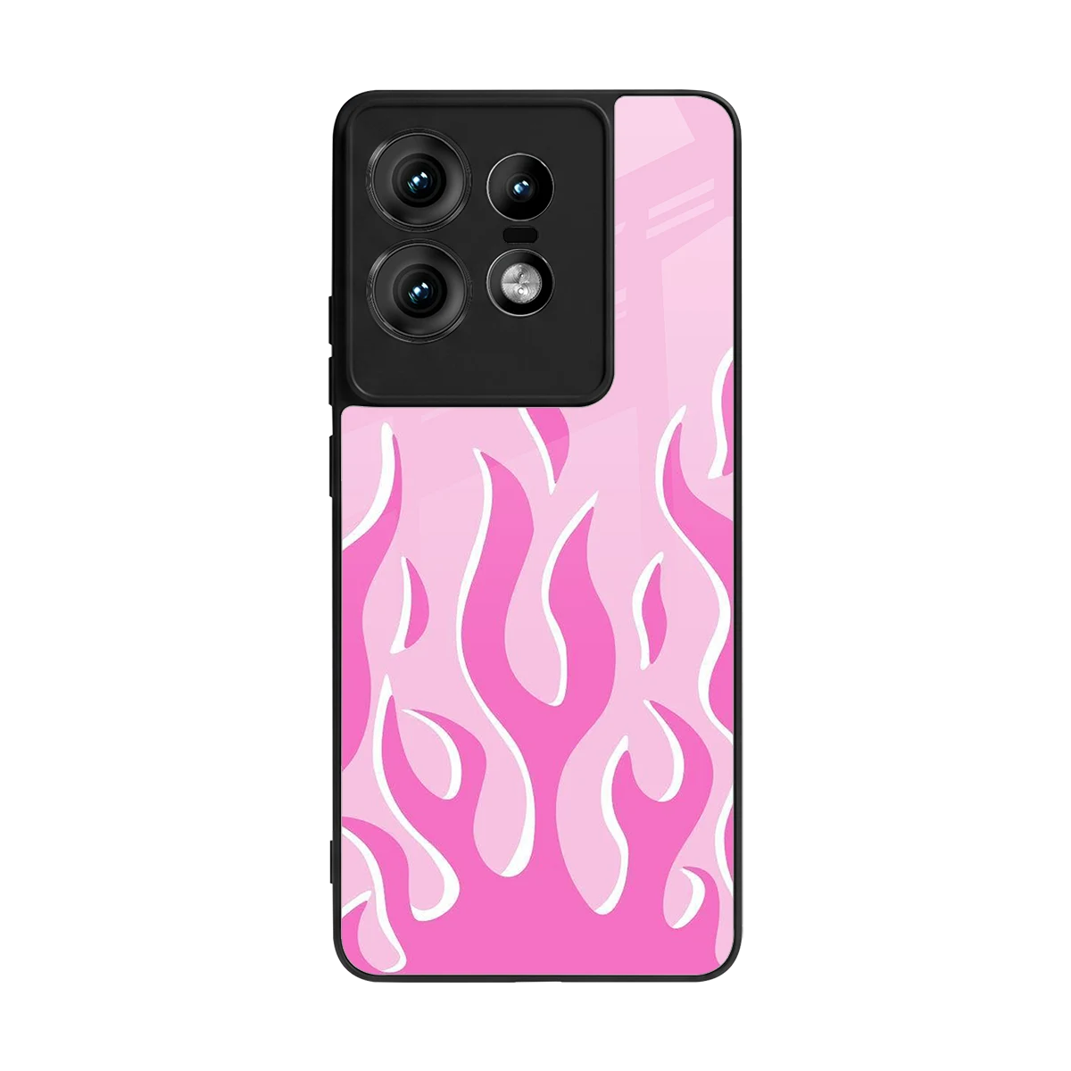 Y2K Retro Pink Flames back phone cover | glass case for motorola edge 50 pro