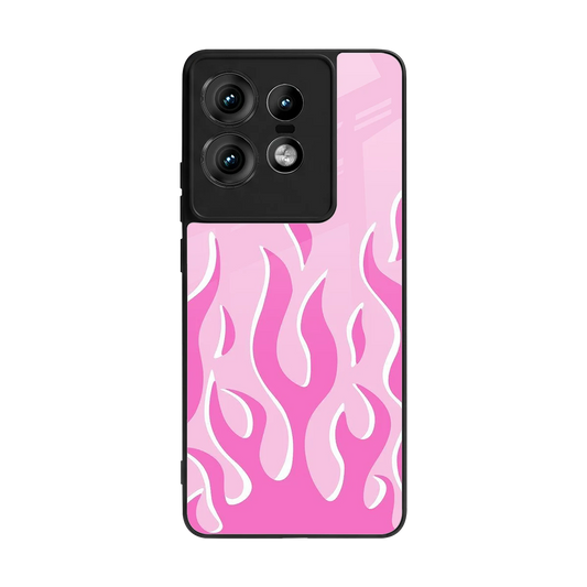 Y2K Retro Pink Flames back phone cover | glass case for motorola edge 50 pro