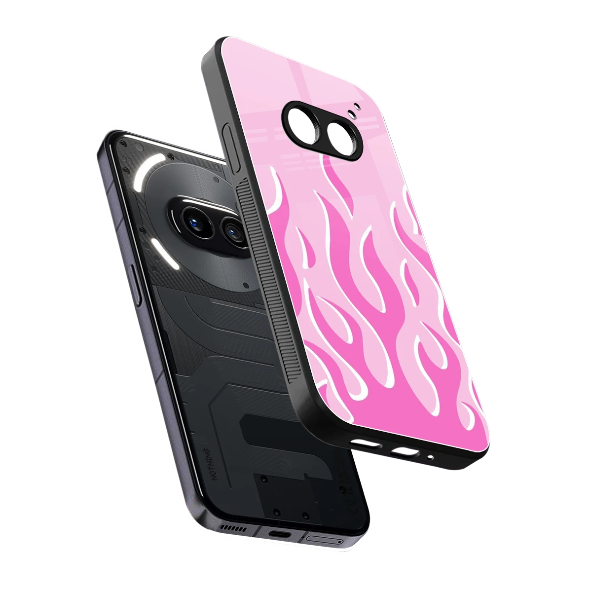 Y2K Retro Pink Flames sleek nothing phone 2a cover with tempered glass back and TPU edges