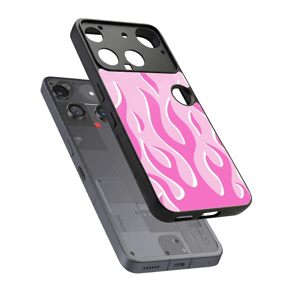 Y2K Retro Pink Flames sleek nothing phone 3 cover with tempered glass back and TPU edges