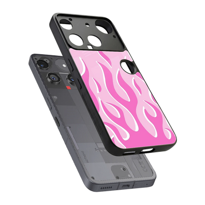 Y2K Retro Pink Flames sleek nothing phone 3 cover with tempered glass back and TPU edges