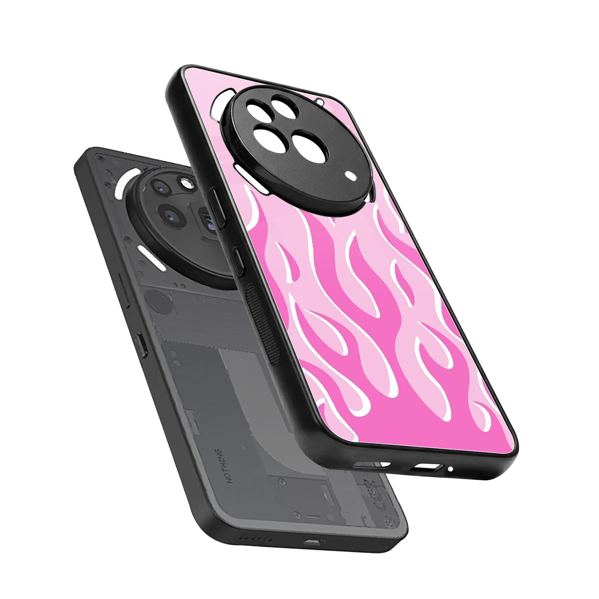 Y2K Retro Pink Flames sleek nothing phone 3a pro cover with tempered glass back and TPU edges