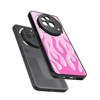 Y2K Retro Pink Flames sleek nothing phone 3a pro cover with tempered glass back and TPU edges