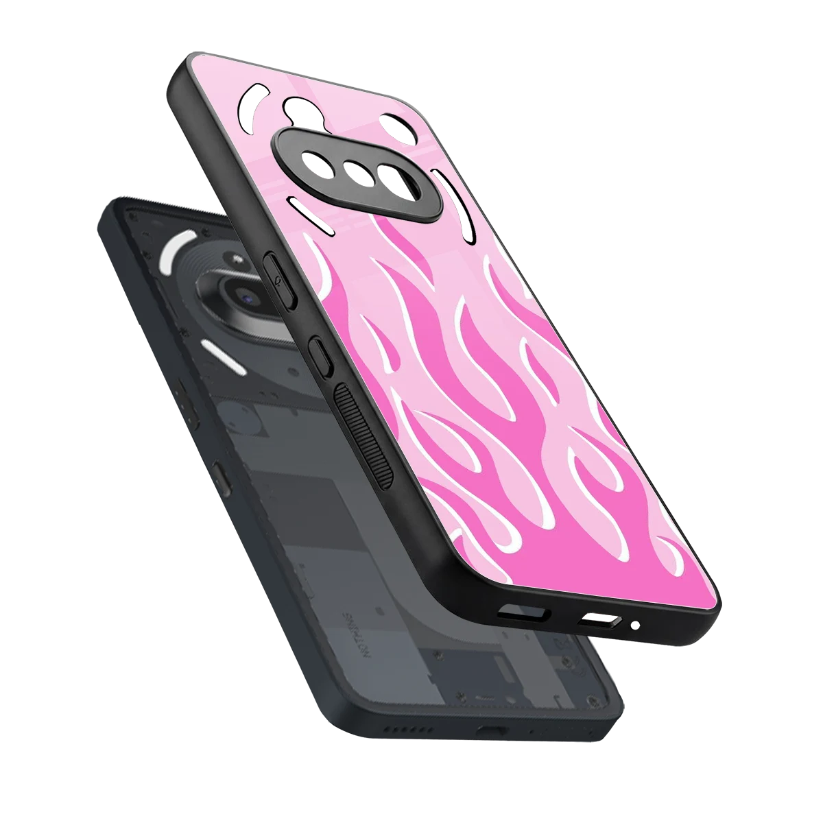 Y2K Retro Pink Flames sleek nothing phone 3a cover with tempered glass back and TPU edges