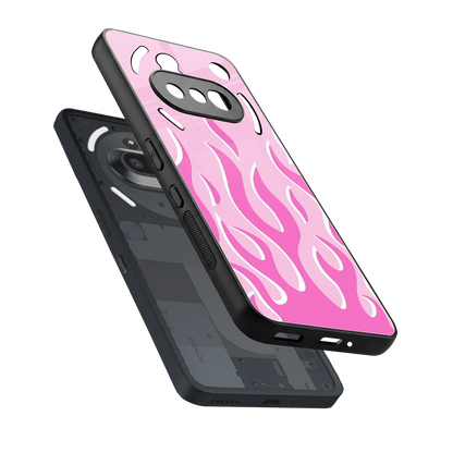 Y2K Retro Pink Flames sleek nothing phone 3a cover with tempered glass back and TPU edges