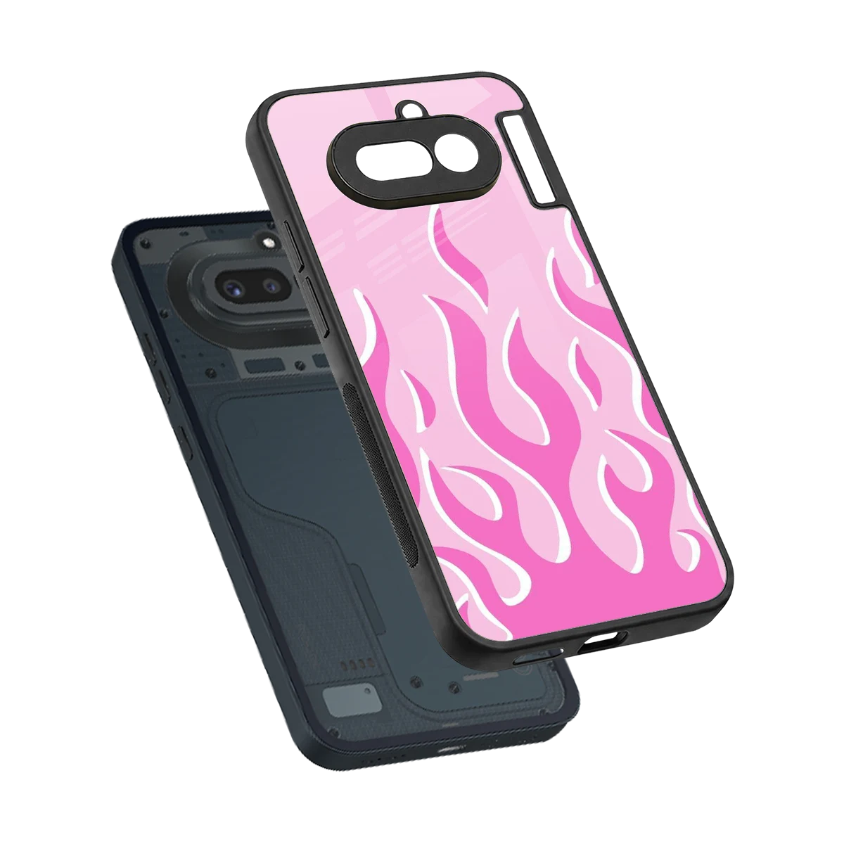 Y2K Retro Pink Flames sleek nothing phone 4a cover with tempered glass back and TPU edges