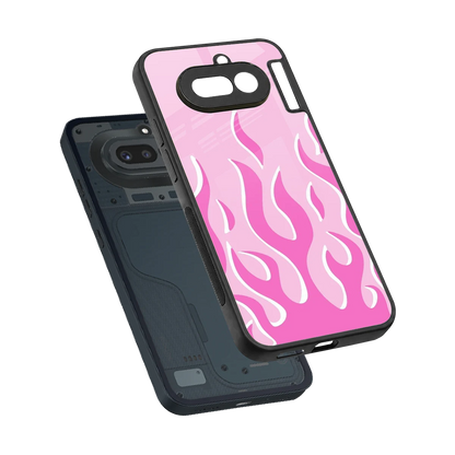 Y2K Retro Pink Flames sleek nothing phone 4a cover with tempered glass back and TPU edges