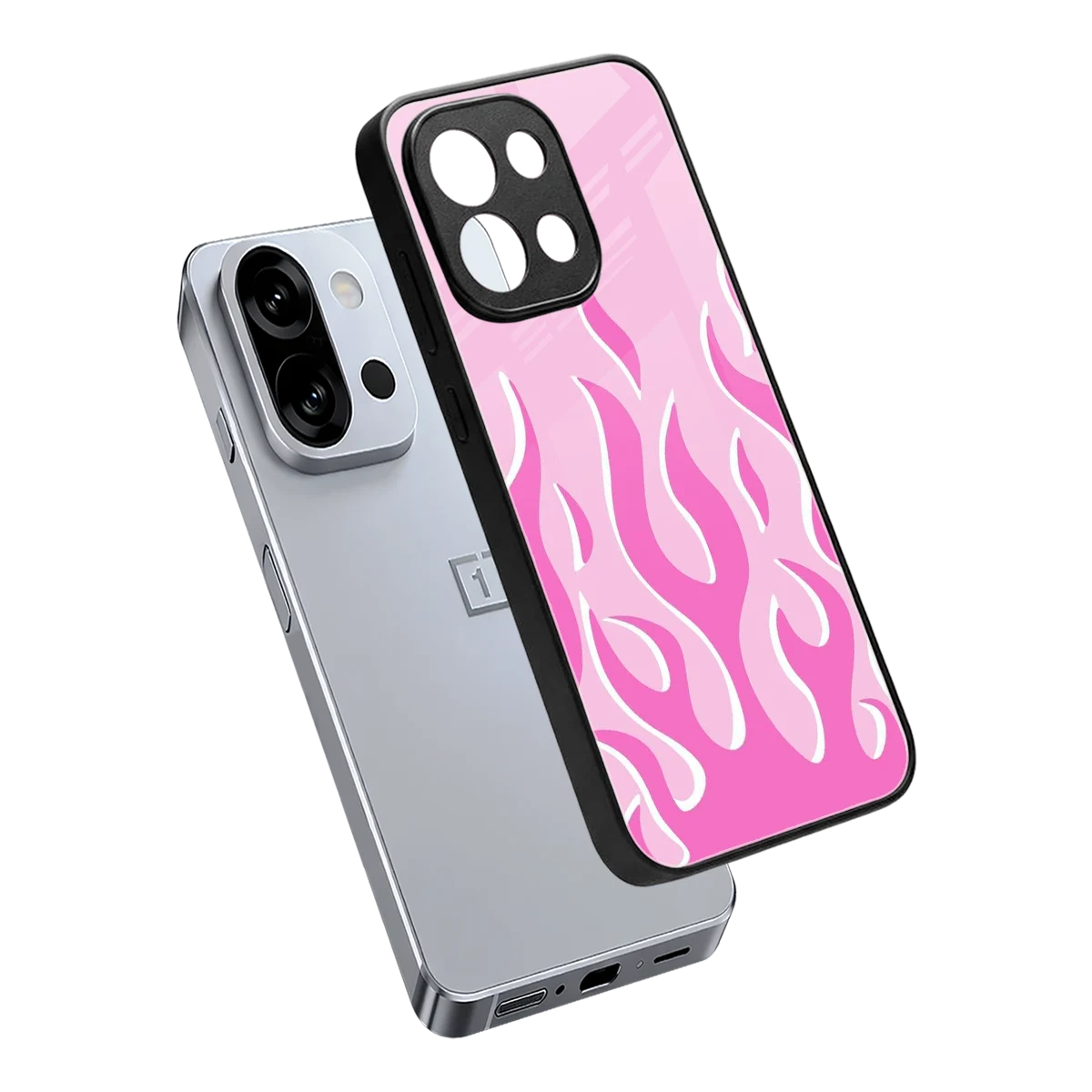 Y2K Retro Pink Flames sleek oneplus 13s cover with tempered glass back and TPU edges