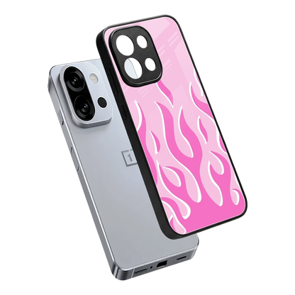 Y2K Retro Pink Flames sleek oneplus 13s cover with tempered glass back and TPU edges