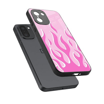 Y2K Retro Pink Flames sleek oneplus 15r cover with tempered glass back and TPU edges