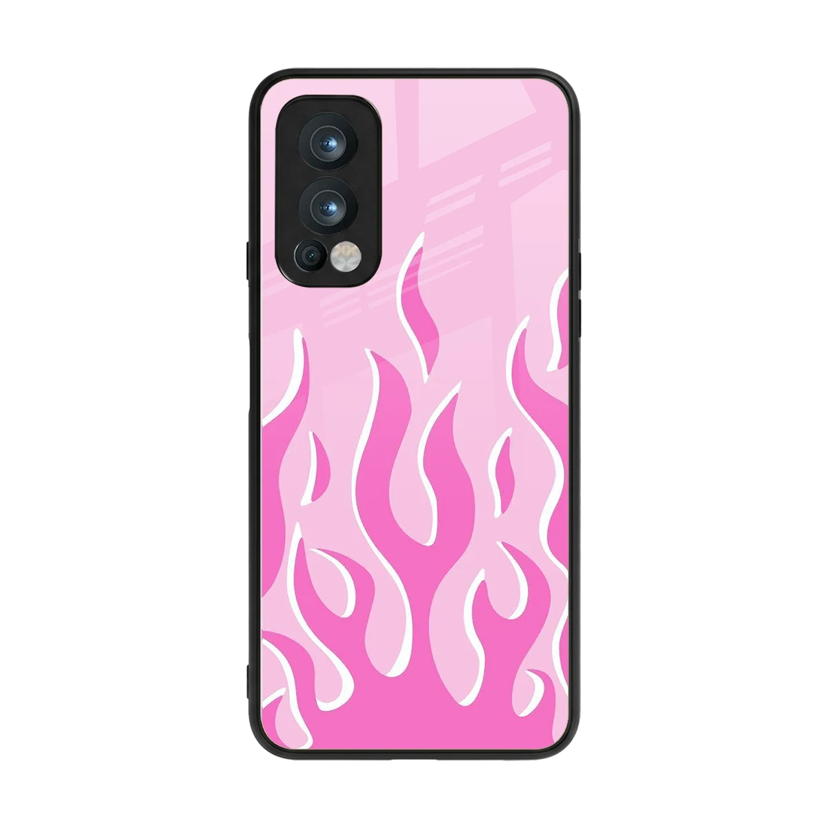 Y2K Retro Pink Flames back phone cover | glass case for oneplus nord 2