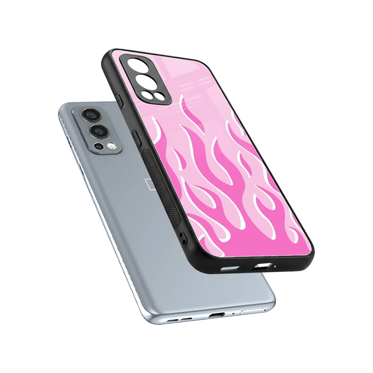Y2K Retro Pink Flames sleek oneplus nord 2 cover with tempered glass back and TPU edges