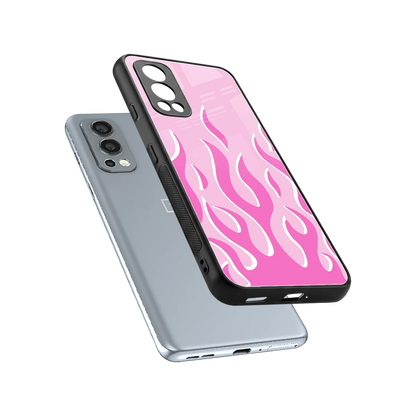 Y2K Retro Pink Flames sleek oneplus nord 2 cover with tempered glass back and TPU edges
