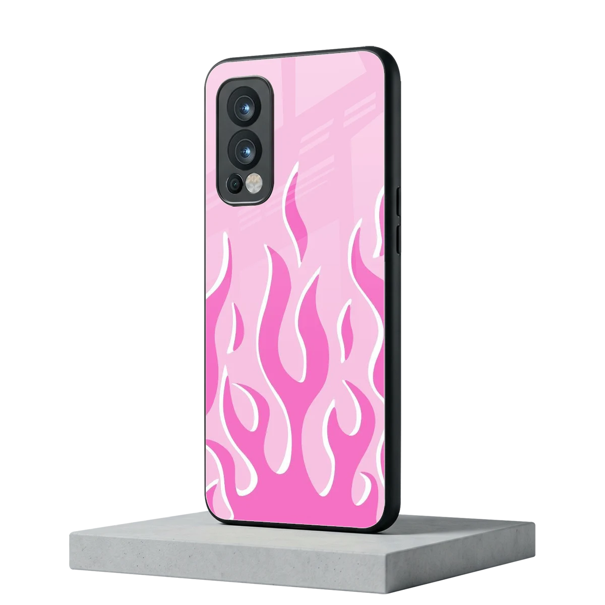 Y2K Retro Pink Flames oneplus nord 2 mobile cover | shockproof glass phone case