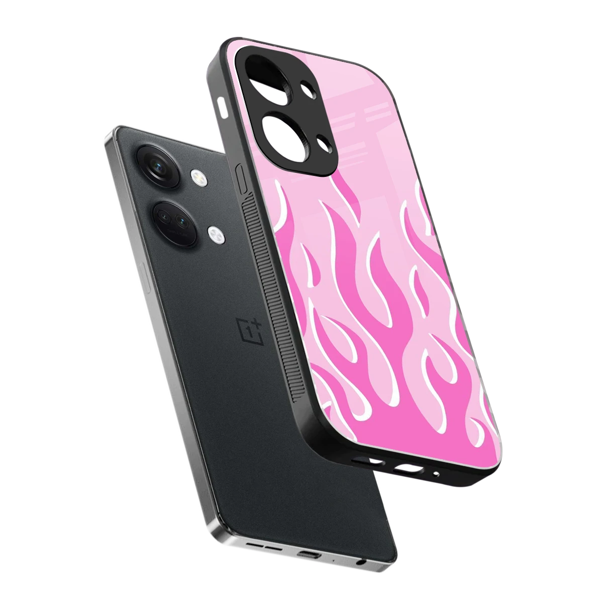 Y2K Retro Pink Flames sleek oneplus nord 3 cover with tempered glass back and TPU edges