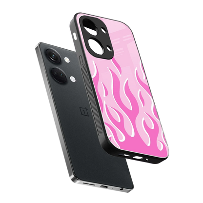 Y2K Retro Pink Flames sleek oneplus nord 3 cover with tempered glass back and TPU edges