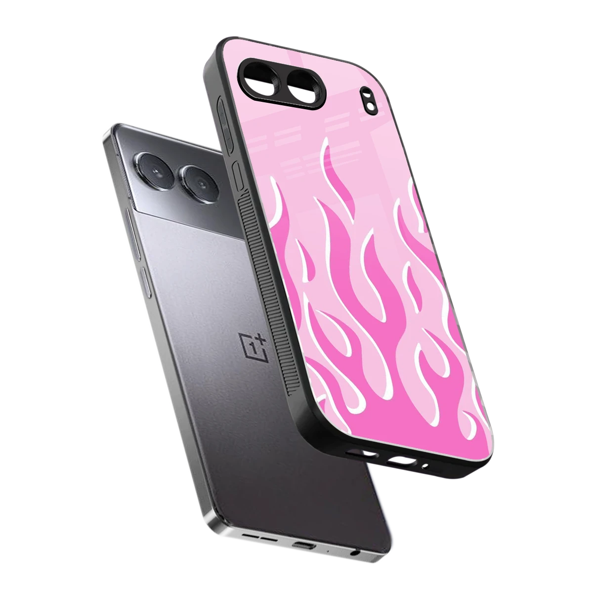 Y2K Retro Pink Flames sleek oneplus nord 4 cover with tempered glass back and TPU edges