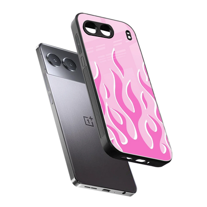 Y2K Retro Pink Flames sleek oneplus nord 4 cover with tempered glass back and TPU edges