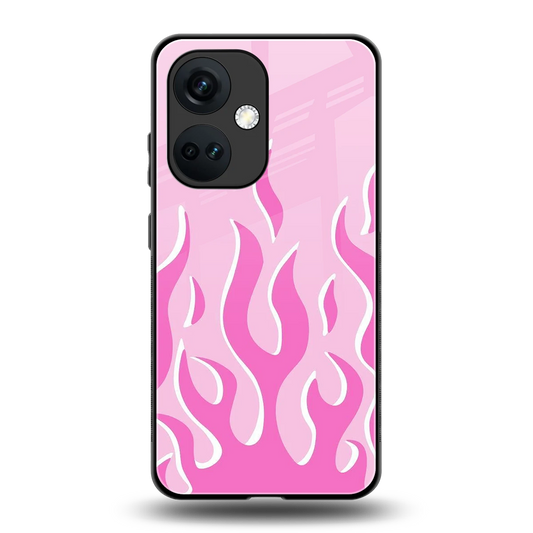 Y2K Retro Pink Flames back phone cover | glass case for oneplus nord ce 3