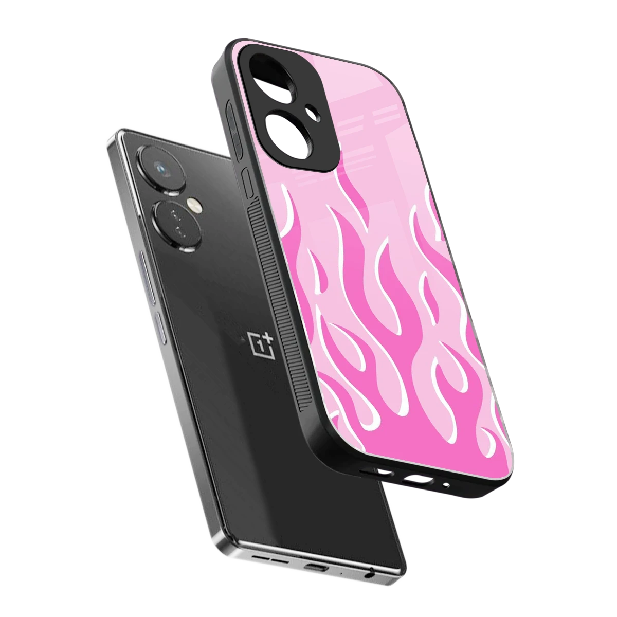 Y2K Retro Pink Flames sleek oneplus nord ce 3 cover with tempered glass back and TPU edges