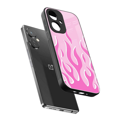 Y2K Retro Pink Flames sleek oneplus nord ce 3 cover with tempered glass back and TPU edges