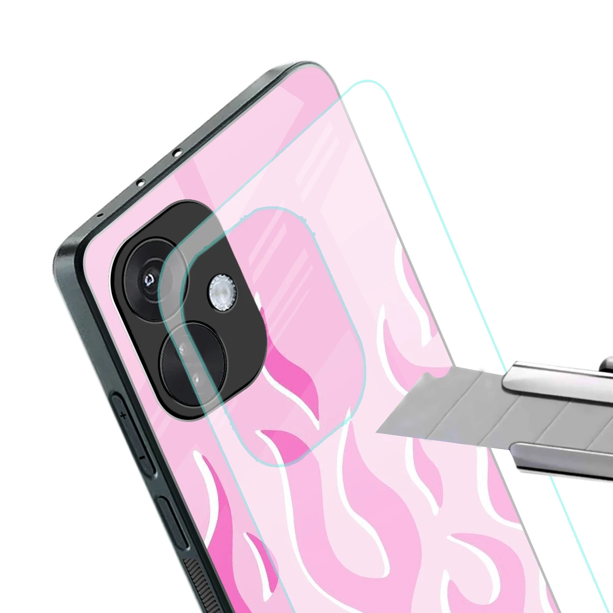 Y2K Retro Pink Flames stylish phone case for oneplus nord ce 3 | glossy glass and slim fit