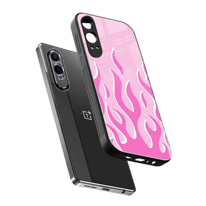 Y2K Retro Pink Flames sleek oneplus nord ce 4 lite cover with tempered glass back and TPU edges
