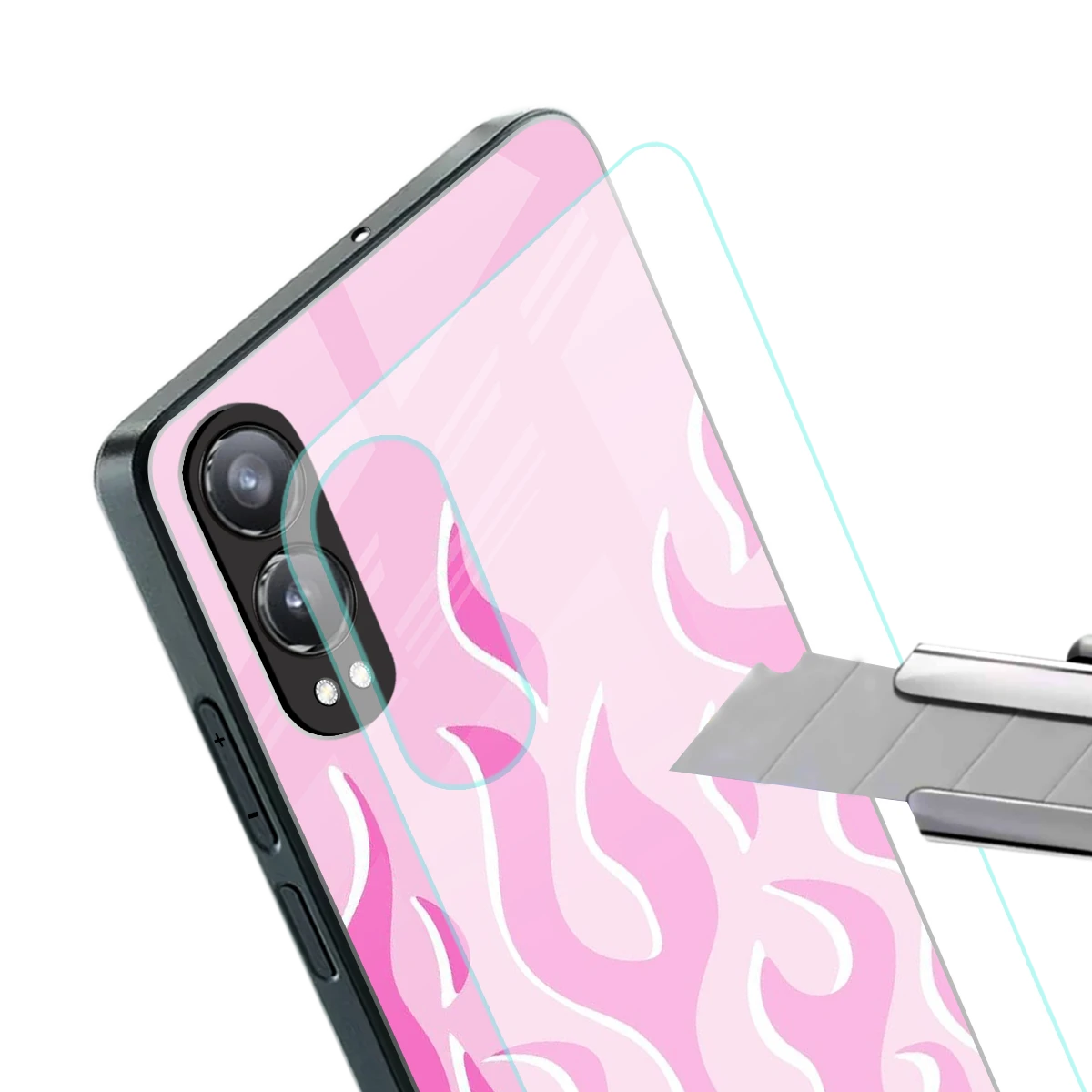 Y2K Retro Pink Flames stylish phone case for oneplus nord ce 4 lite | glossy glass and slim fit