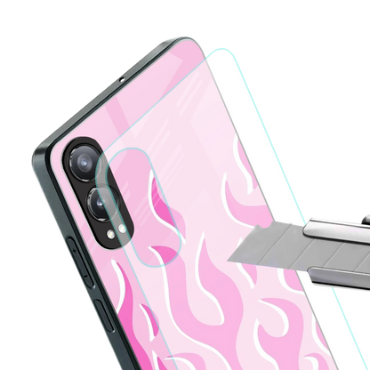Y2K Retro Pink Flames stylish phone case for oneplus nord ce 4 lite | glossy glass and slim fit