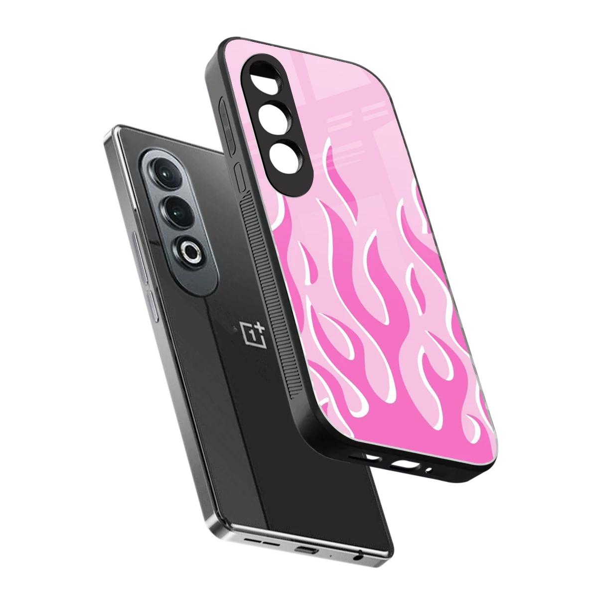 Y2K Retro Pink Flames sleek oneplus nord ce 4 cover with tempered glass back and TPU edges