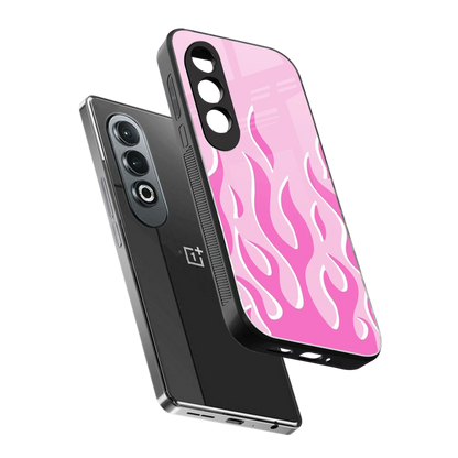 Y2K Retro Pink Flames sleek oneplus nord ce 4 cover with tempered glass back and TPU edges