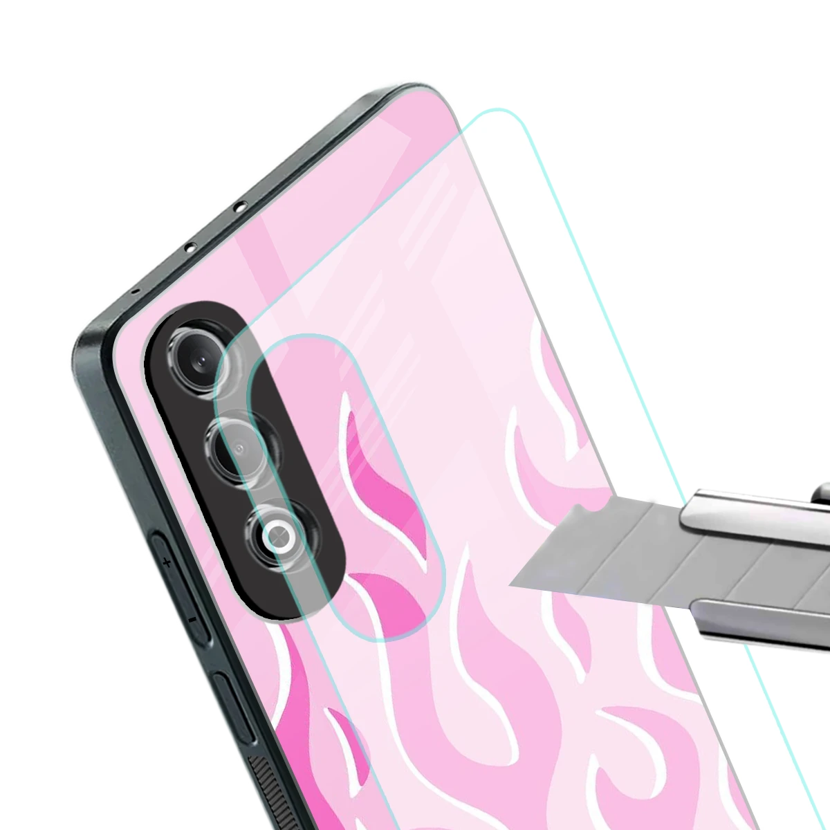 Y2K Retro Pink Flames stylish phone case for oneplus nord ce 4 | glossy glass and slim fit