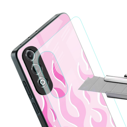 Y2K Retro Pink Flames stylish phone case for oneplus nord ce 4 | glossy glass and slim fit