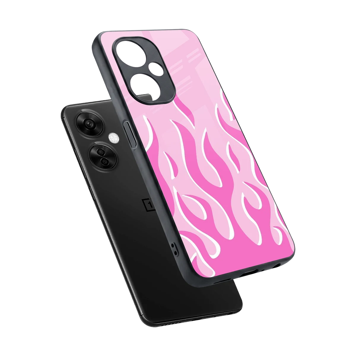 Y2K Retro Pink Flames sleek oneplus nord ce 3 lite cover with tempered glass back and TPU edges