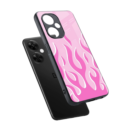 Y2K Retro Pink Flames sleek oneplus nord ce 3 lite cover with tempered glass back and TPU edges