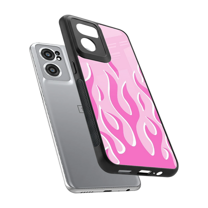 Y2K Retro Pink Flames sleek oneplus nord ce 2 cover with tempered glass back and TPU edges