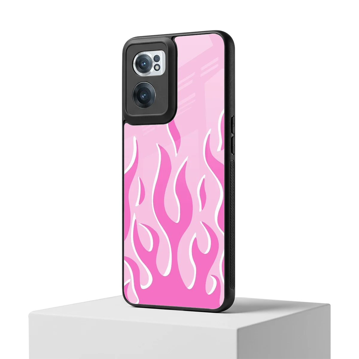 Y2K Retro Pink Flames oneplus nord ce 2 mobile cover | shockproof glass phone case