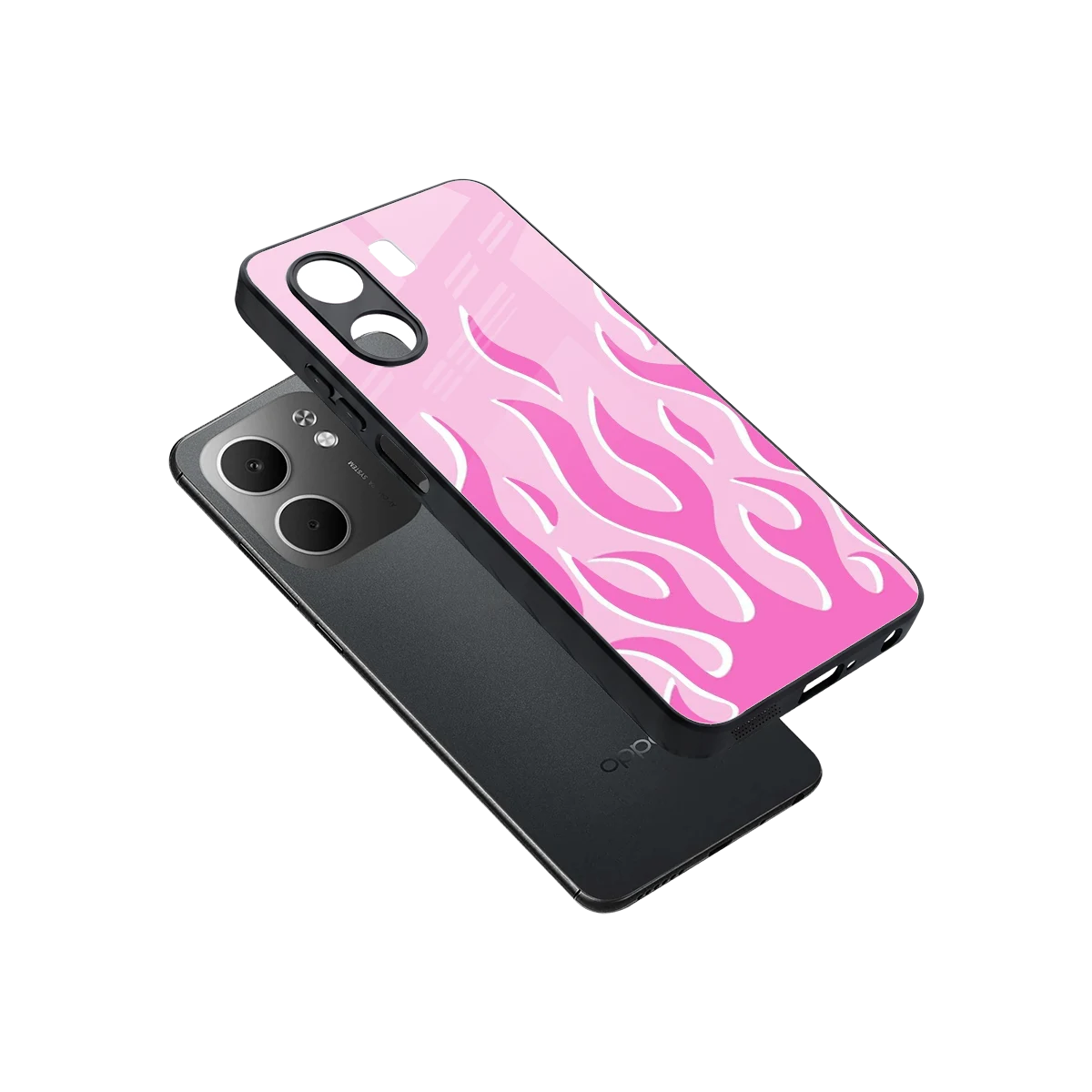 Y2K Retro Pink Flames sleek oppo a5x 5g cover with tempered glass back and TPU edges